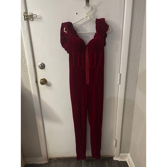 Fashion Nova Vivian Velvet Corset Jumpsuit  M NEW Renaissance Cosplay Goth Punk - Picture 3 of 12
